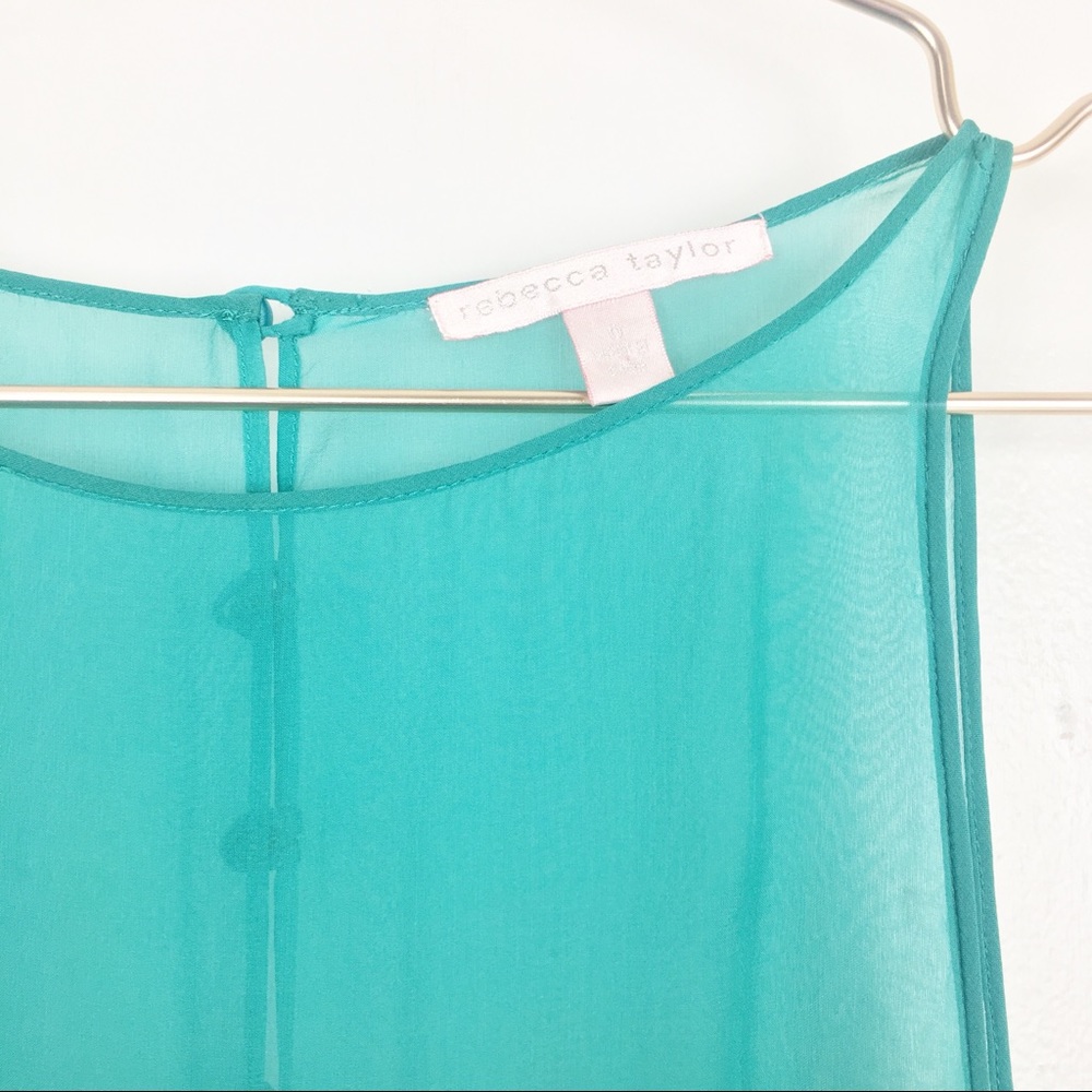 Rebecca Taylor turquoise silk sheer rosette dress - Picture 3 of 8